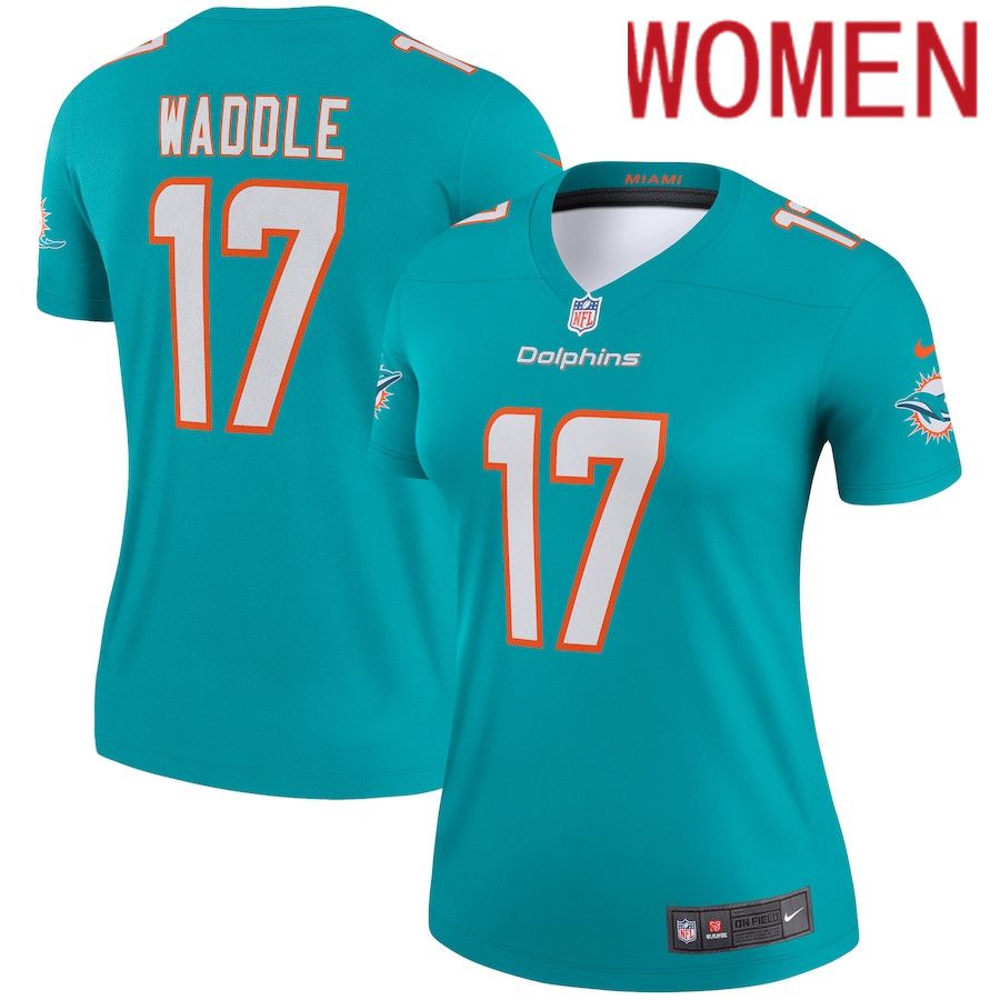 Women Miami Dolphins #17 Jaylen Waddle Nike Aqua Legend NFL Jersey->women nfl jersey->Women Jersey